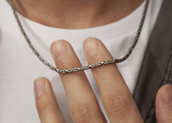 man wearing a chain necklace